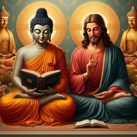 Illustration comparing Pure Land Buddhism and Zen Christianity, the Eightfold Path and the Beatitudes