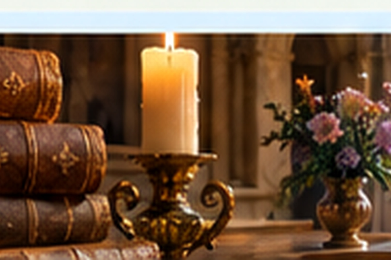 Historic devotional books, candle and altar objects